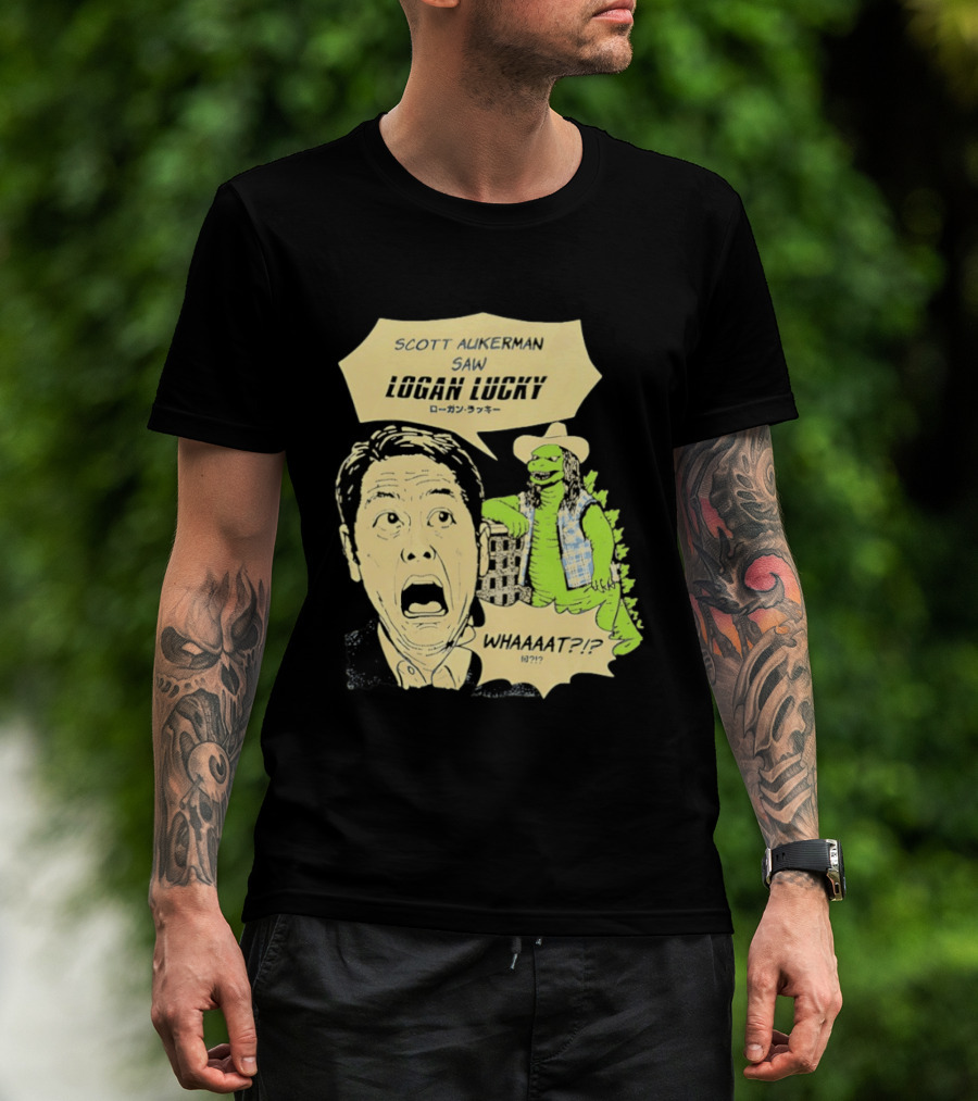 Scott Aukerman Saw Logan Lucky Japanese Text Surprised Face Monster WHAAAT?!? T-Shirt