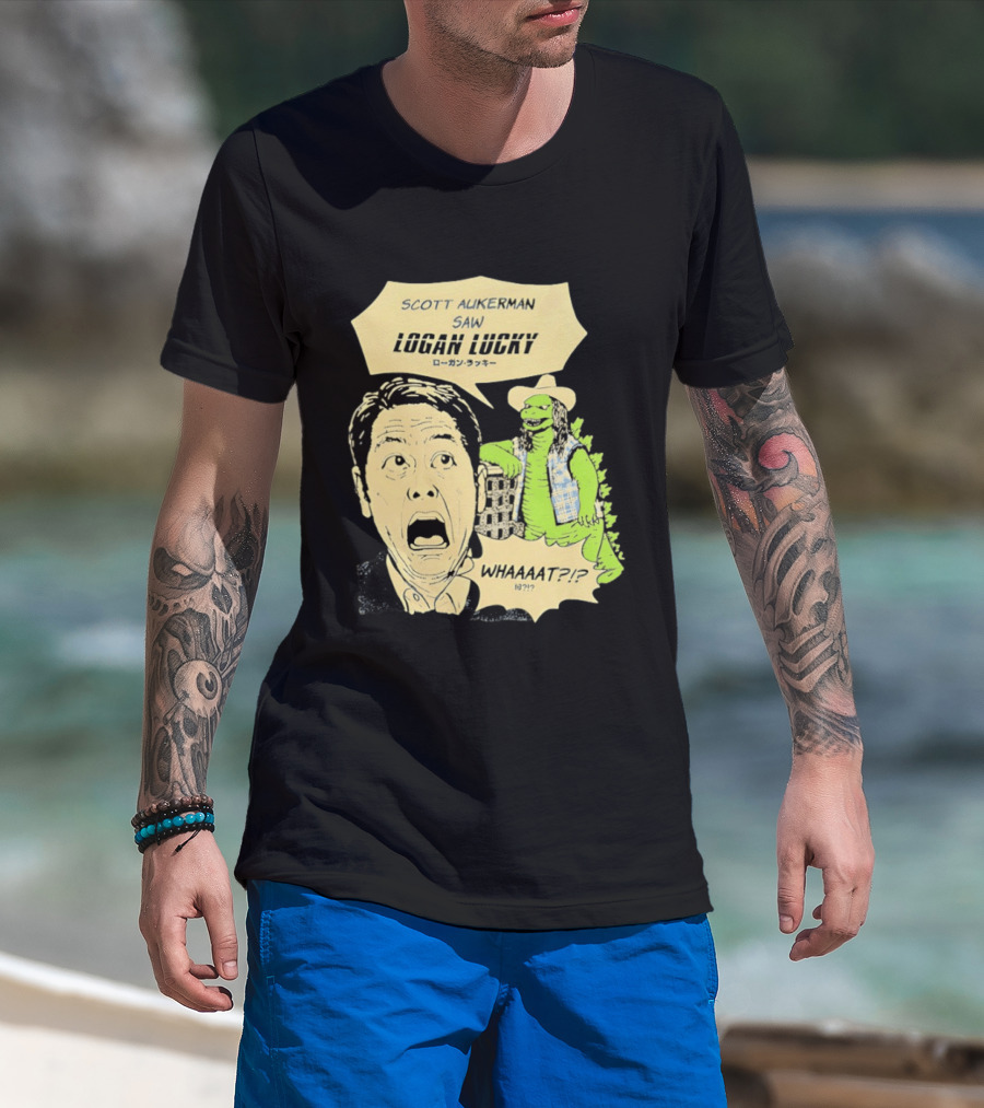 Scott Aukerman Saw Logan Lucky Japanese Text Surprised Face Monster WHAAAT?!? T-Shirt