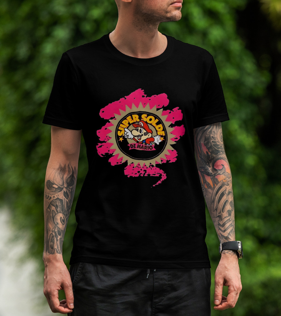 Super Solde De Mario Retro Emblem Burst T-Shirt