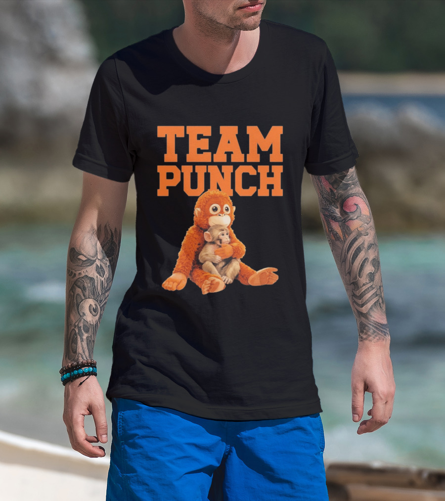 Team Punch Monkey Hugging Plush Toy T-Shirt