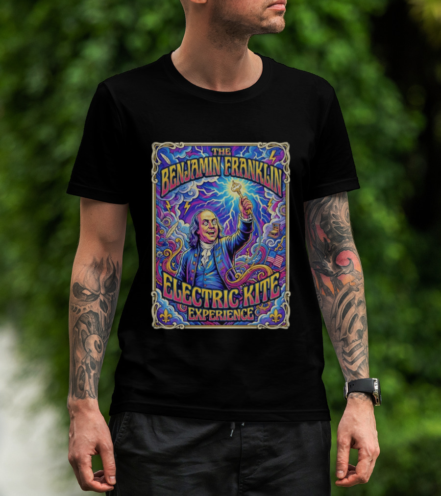 The Benjamin Franklin Electric Kite Experience Vibrant Lightning Adventure T-Shirt