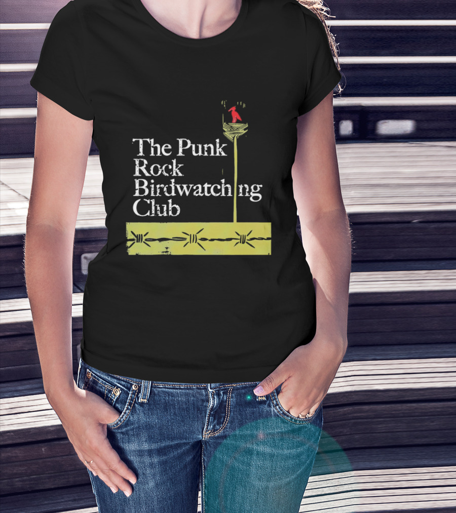 The Punk Rock Bird Ing Club Red Bird Perched On Column T-Shirt