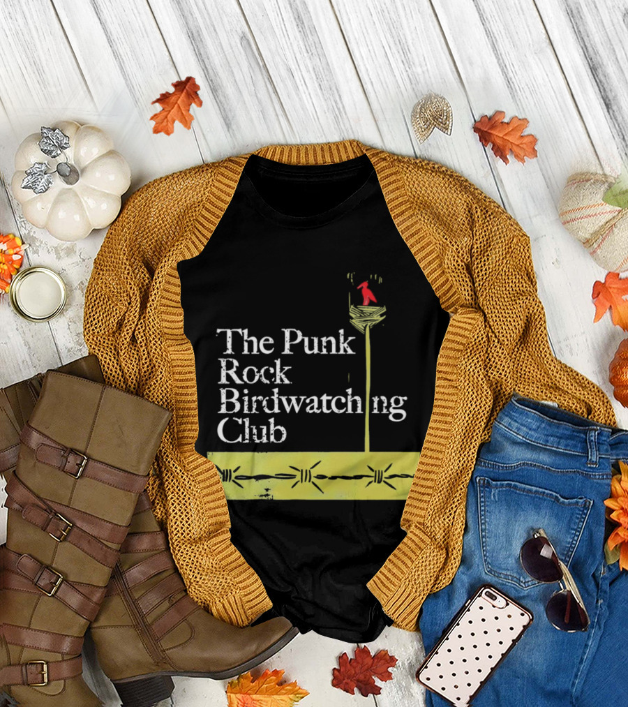 The Punk Rock Bird Ing Club Red Bird Perched On Column T-Shirt