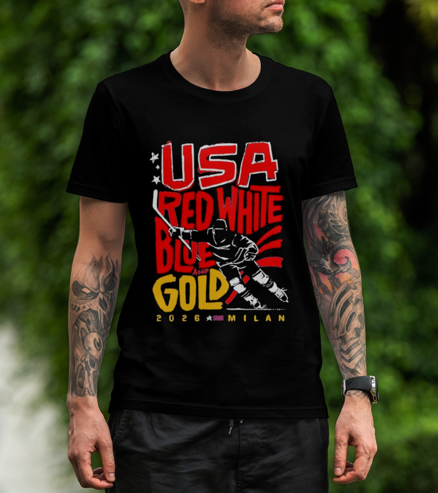 USA Hockey Red White Blue Gold 2026 Milan Sports Event T-Shirt
