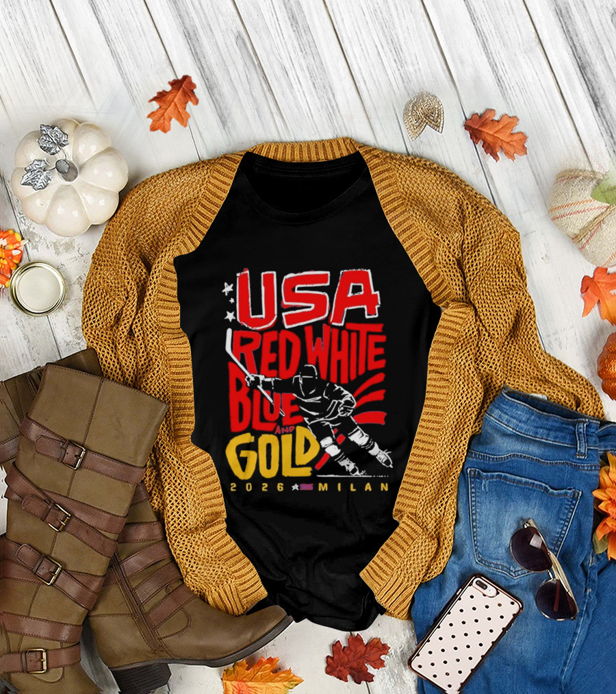 USA Hockey Red White Blue Gold 2026 Milan Sports Event T-Shirt
