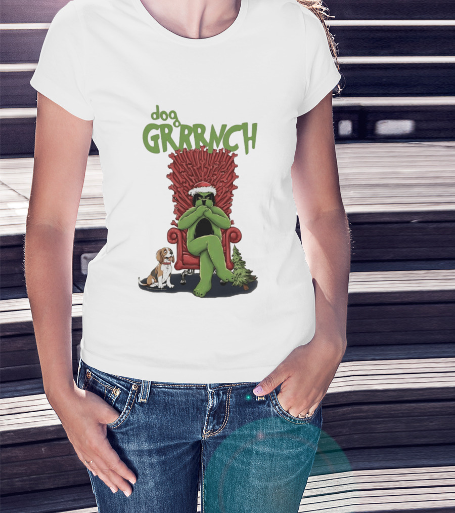 Dog GRRRINCH Christmas Throne Santa Hat Beagle T-Shirt