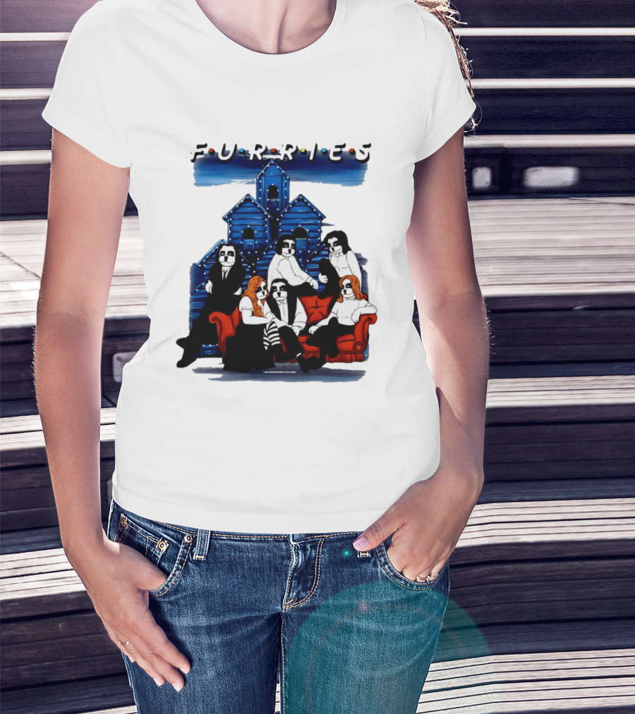 Furries Friends Group Sitting In Front Of Blue Houses T-Shirt