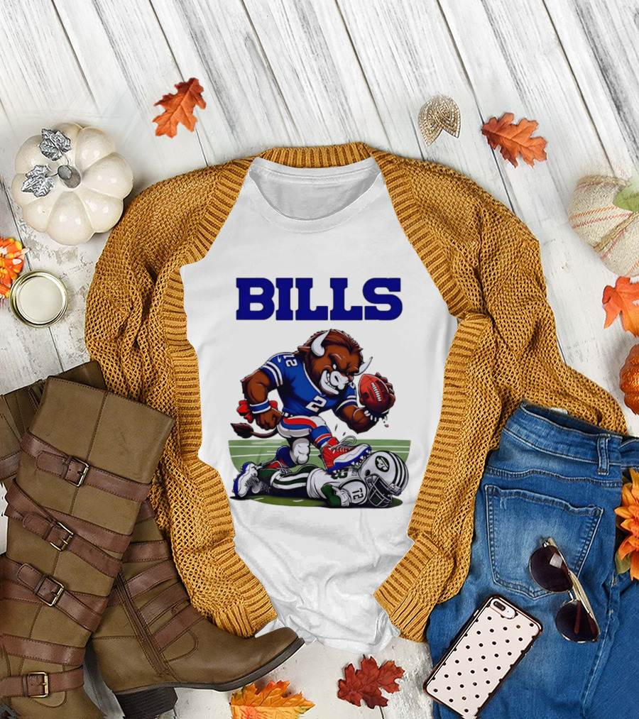 Buffalo Bills Dominating New York Jets Rivalry NFL Mascot Showdown T-Shirt