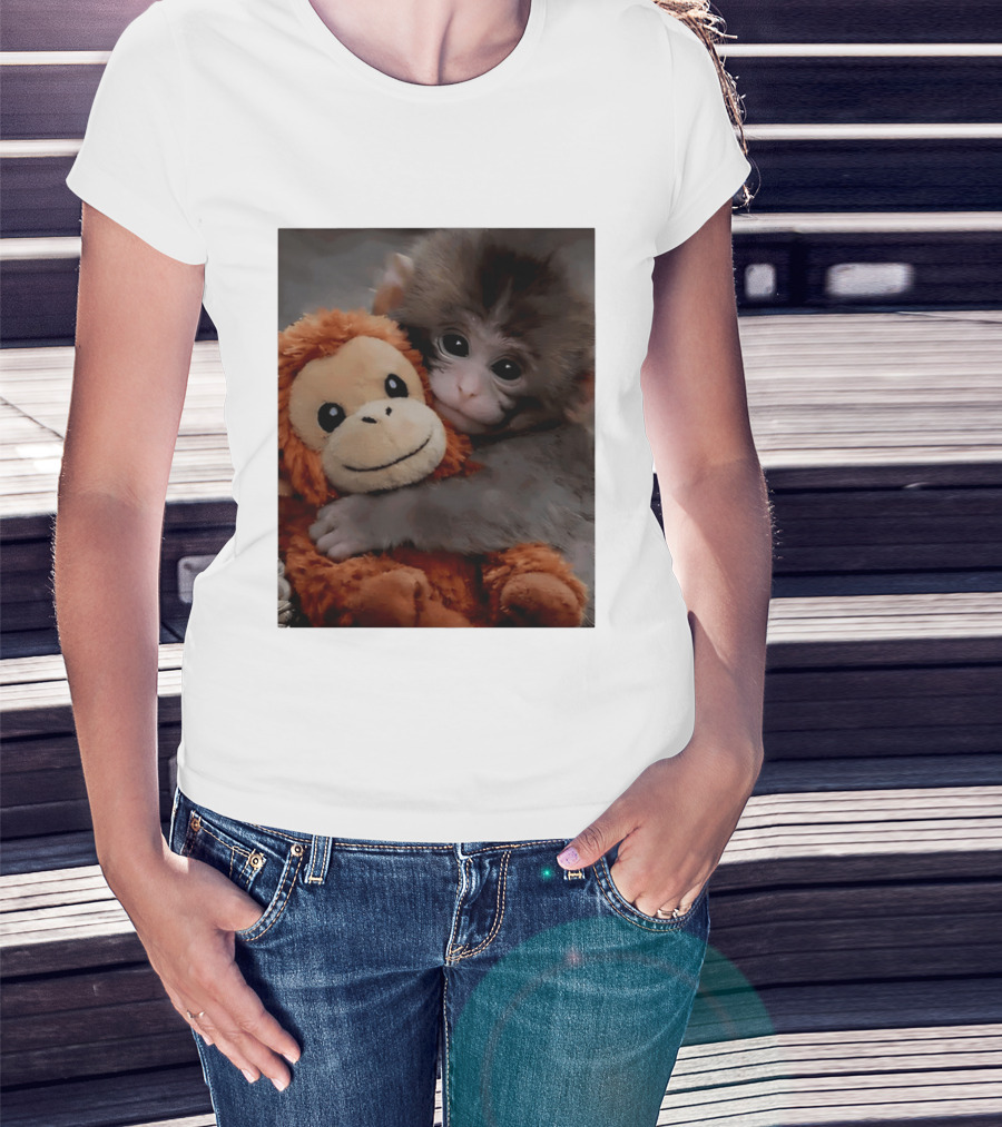 I Love Punch Monkey Hugging Stuffed Monkey T-Shirt