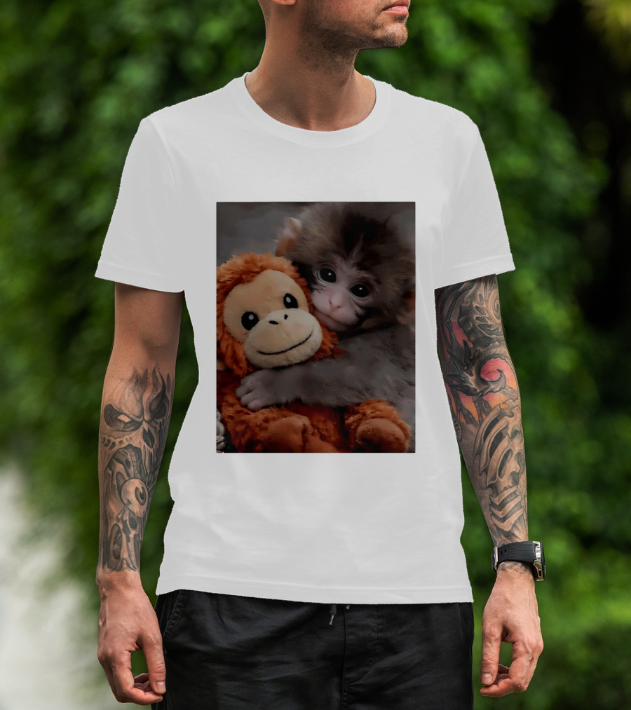 I Love Punch Monkey Hugging Stuffed Monkey T-Shirt