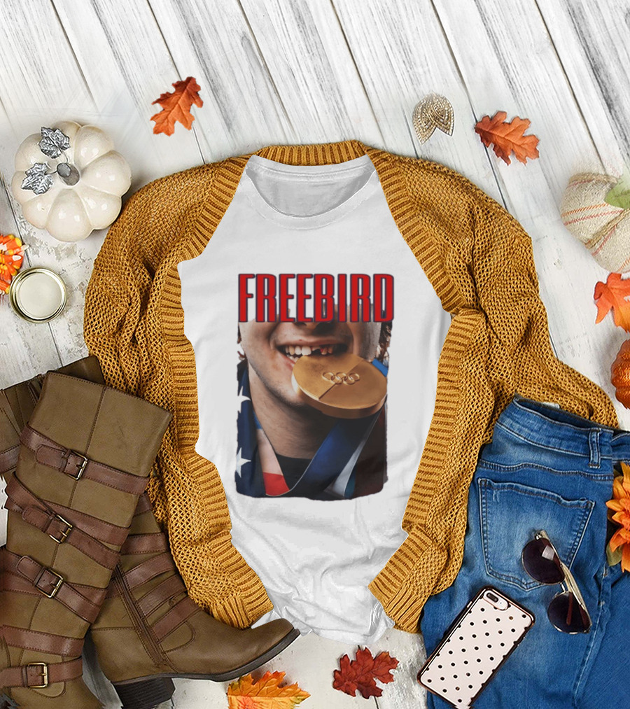 Jack Hughes Freebird Golden Smile Olympic Medal Bite T-Shirt