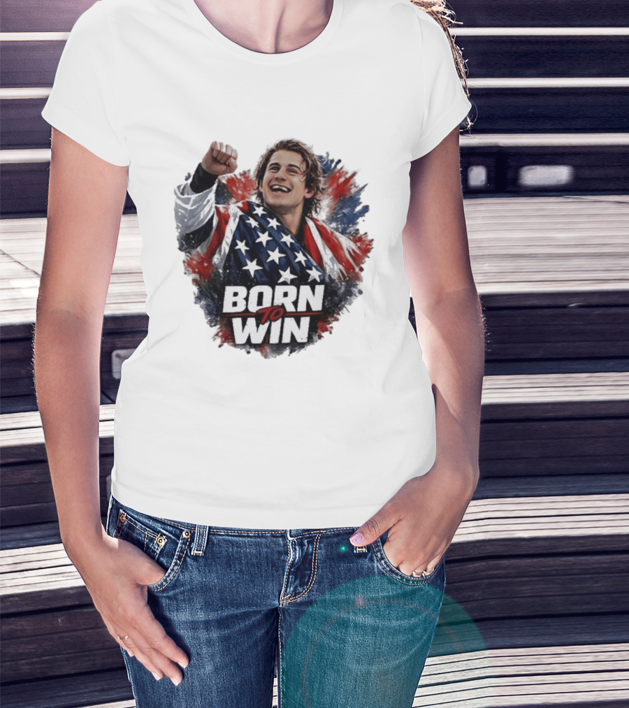 Born To Win Jack Hughes Team USA Hockey Victory T-Shirt