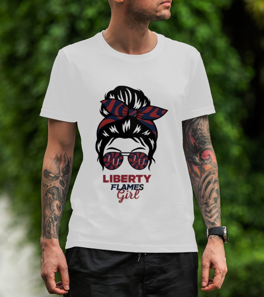 Liberty Flames LU Messy Bun Glasses Bow T-Shirt