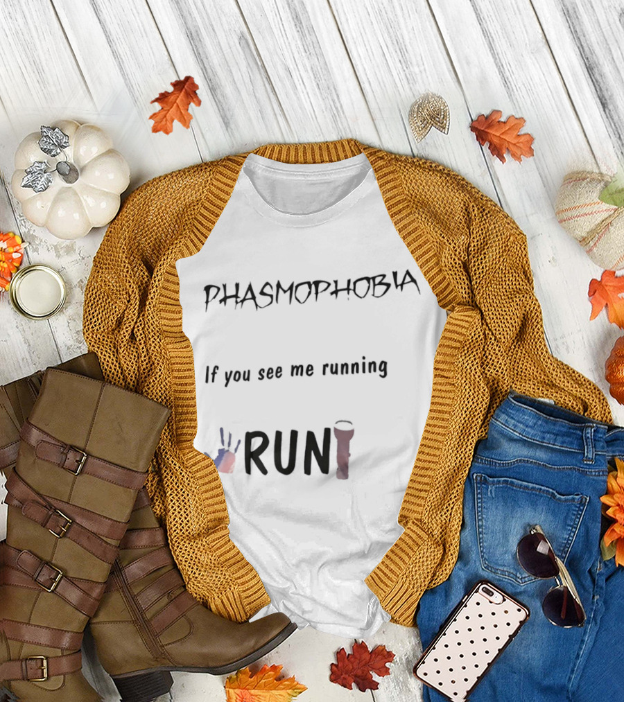 Phasmophobia If You See Me Running Run Flashlight Handprint T-Shirt