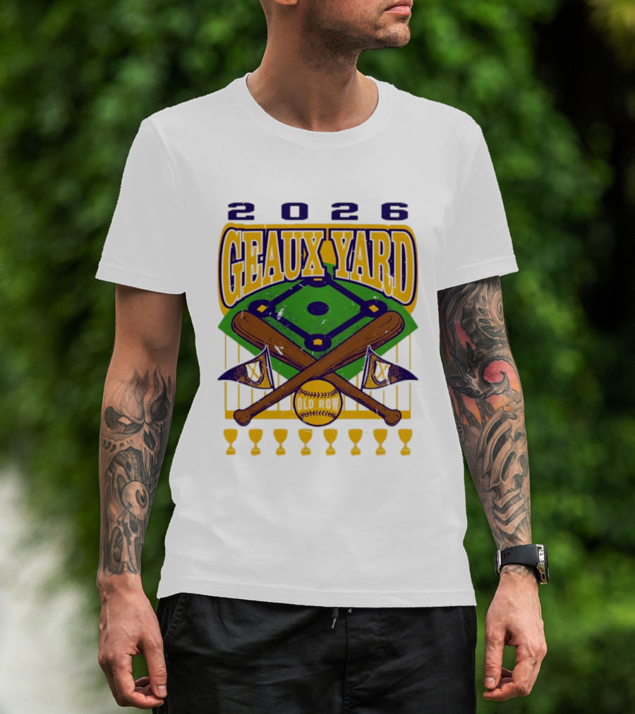 LSU Tigers 2026 Geaux Yard Baseball Field Old Row Bats Flags T-Shirt