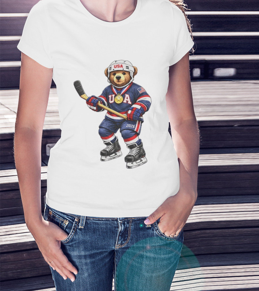 USA Bear Hockey Gold Medal 2026 Olympic Winter Sports Milano Cortina T-Shirt