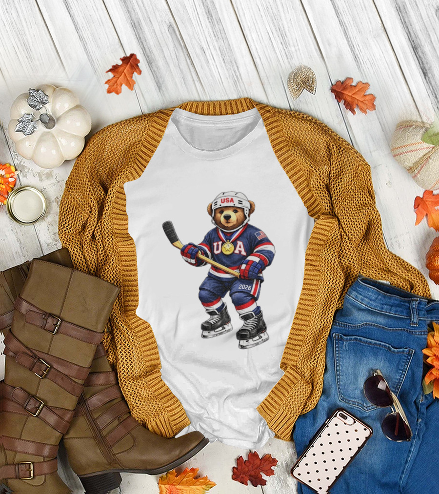 USA Bear Hockey Gold Medal 2026 Olympic Winter Sports Milano Cortina T-Shirt
