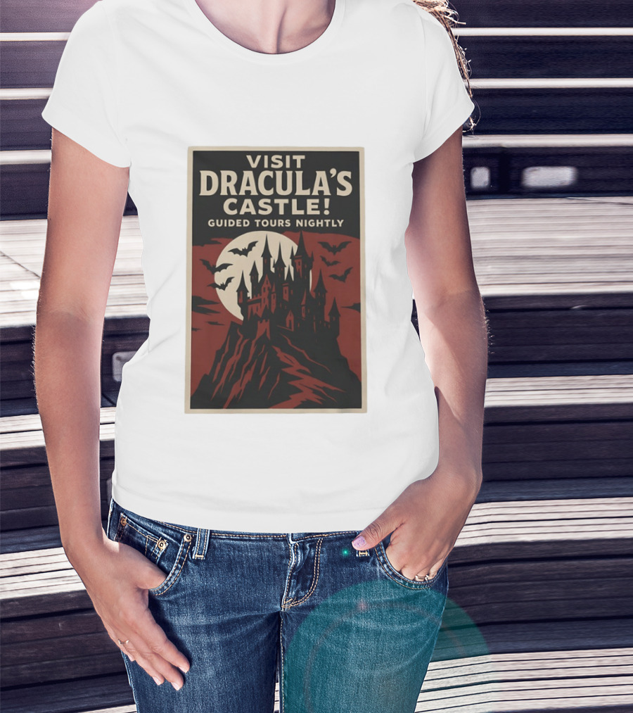 Visit Dracula's Castle Guided Tours Nightly Bats Moon Gothic Twilight T-Shirt