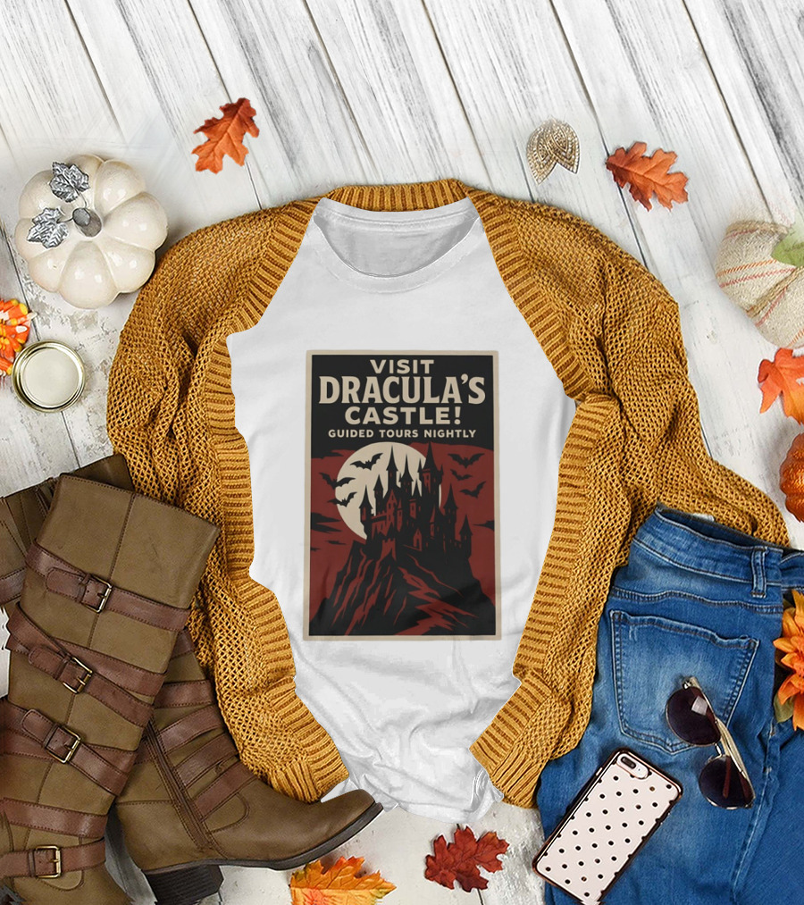 Visit Dracula's Castle Guided Tours Nightly Bats Moon Gothic Twilight T-Shirt