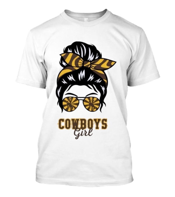 Wyoming Cowboys Girl Messy Bun Zebra Print Headband Glasses T-Shirt