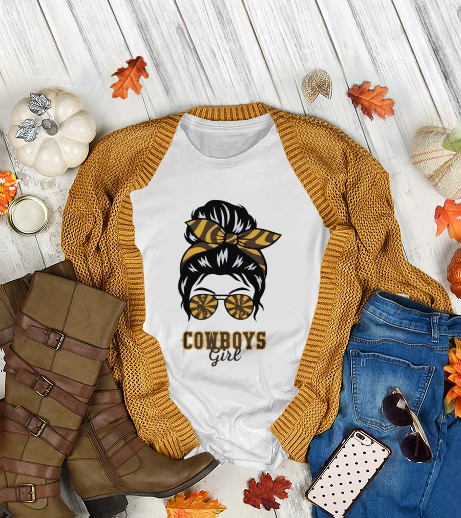 Wyoming Cowboys Girl Messy Bun Zebra Print Headband Glasses T-Shirt