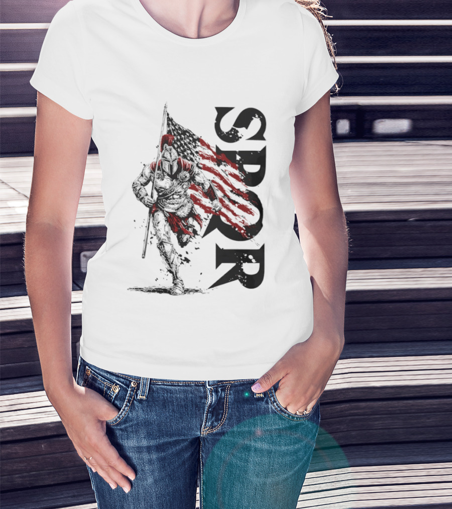 SPQR Roman Legion Knight With USA Flag T-Shirt