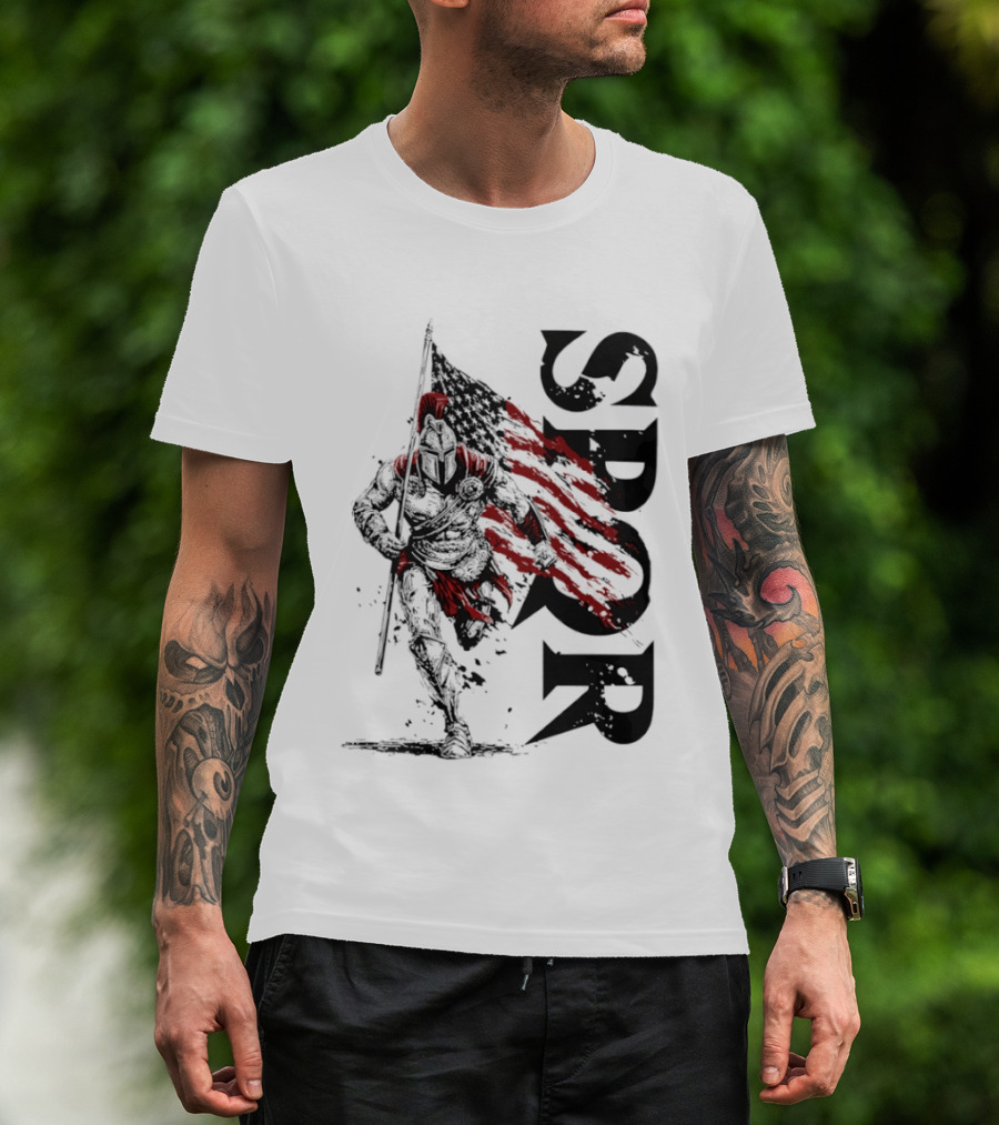 SPQR Roman Legion Knight With USA Flag T-Shirt