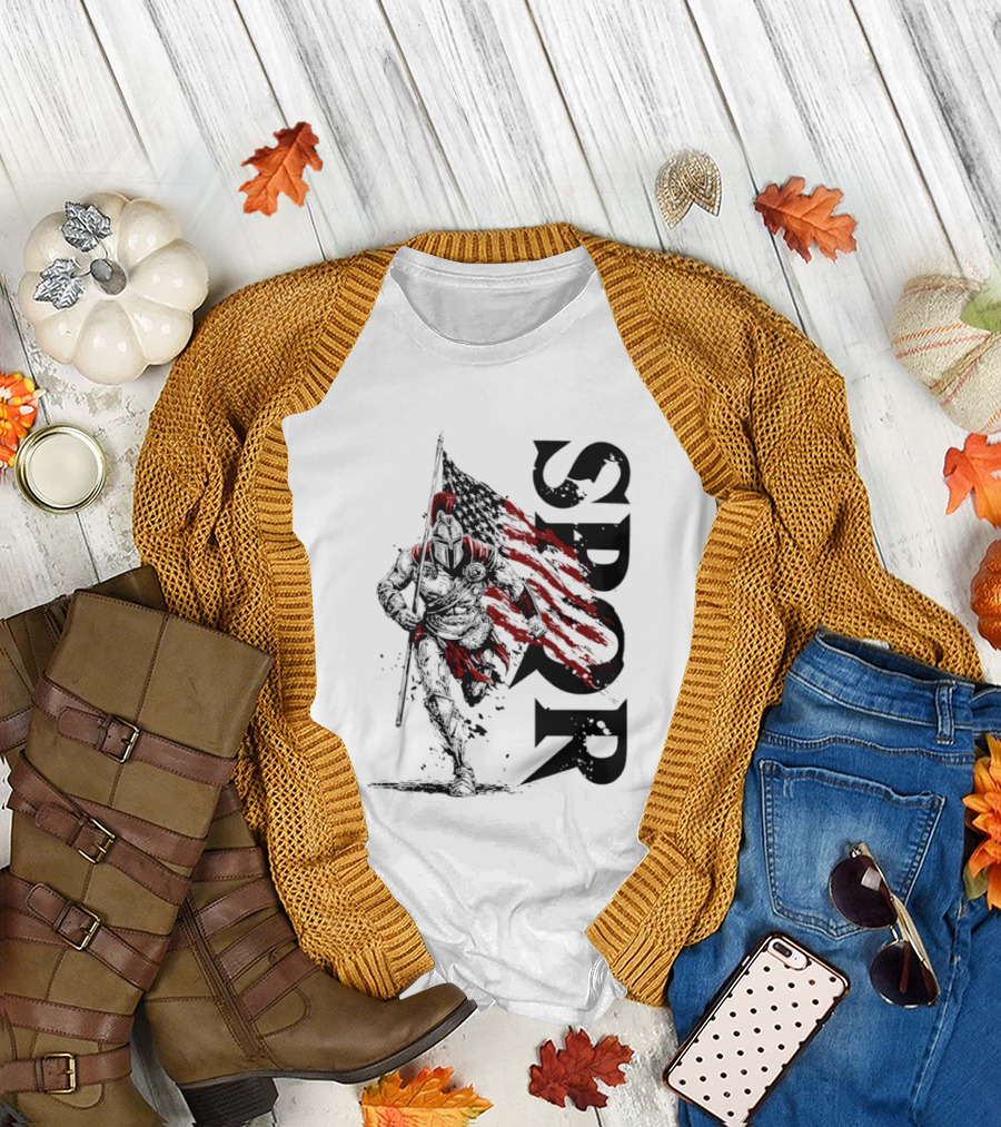 SPQR Roman Legion Knight with USA Flag T-Shirt