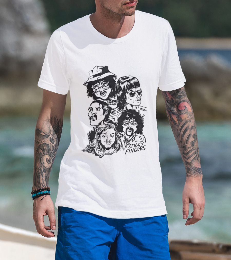 Sticky Fingers Band Member Caricature T-Shirt