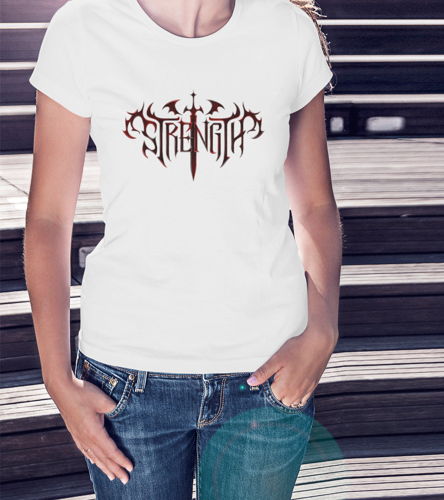 Strength SMP Sword Bat Wings Red Gothic T-Shirt