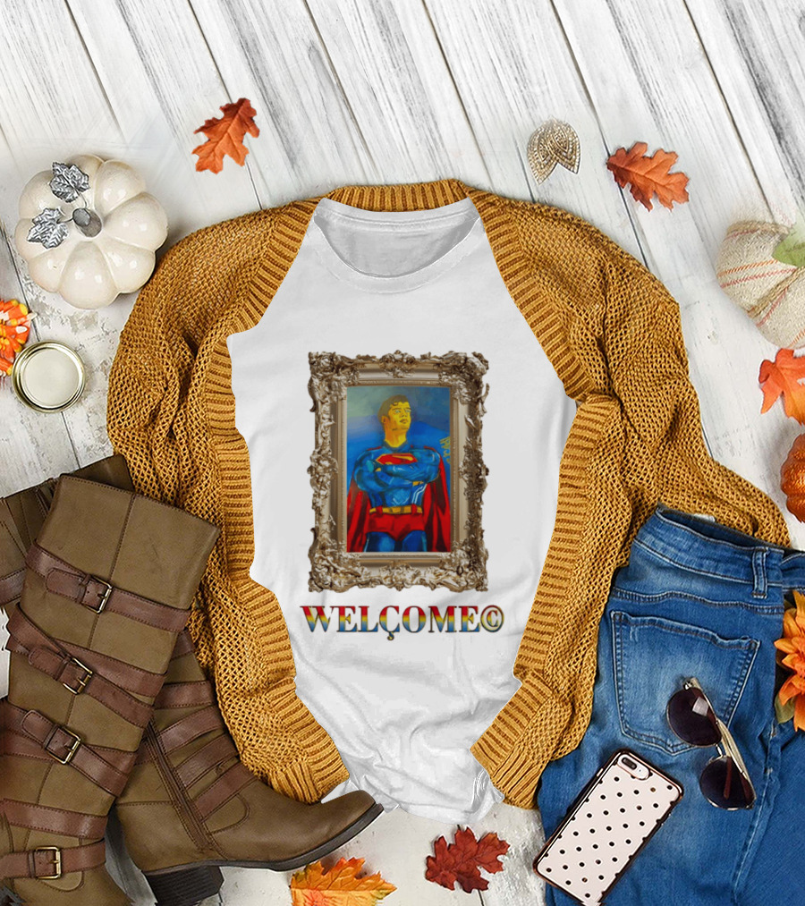 Superpunk Welcome Superman Iconic Gold Frame T-Shirt