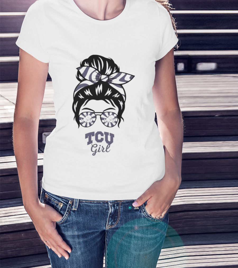 TCU Girl Messy Bun Glasses Horned Frogs T-Shirt