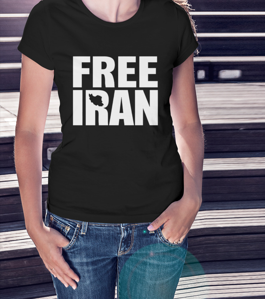 Free Iran Text With Map Inside Minimalist Solidarity Message T-Shirt