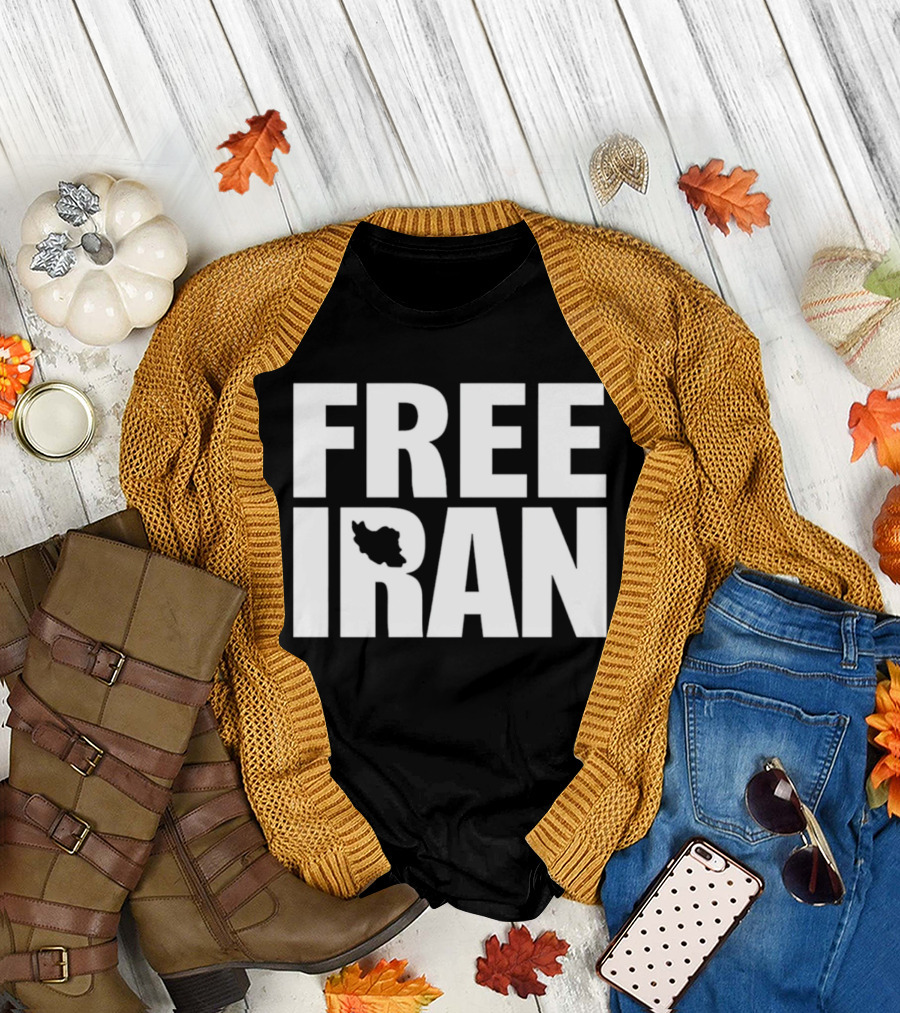 Free Iran Text with Map Inside Minimalist Solidarity Message T-Shirt