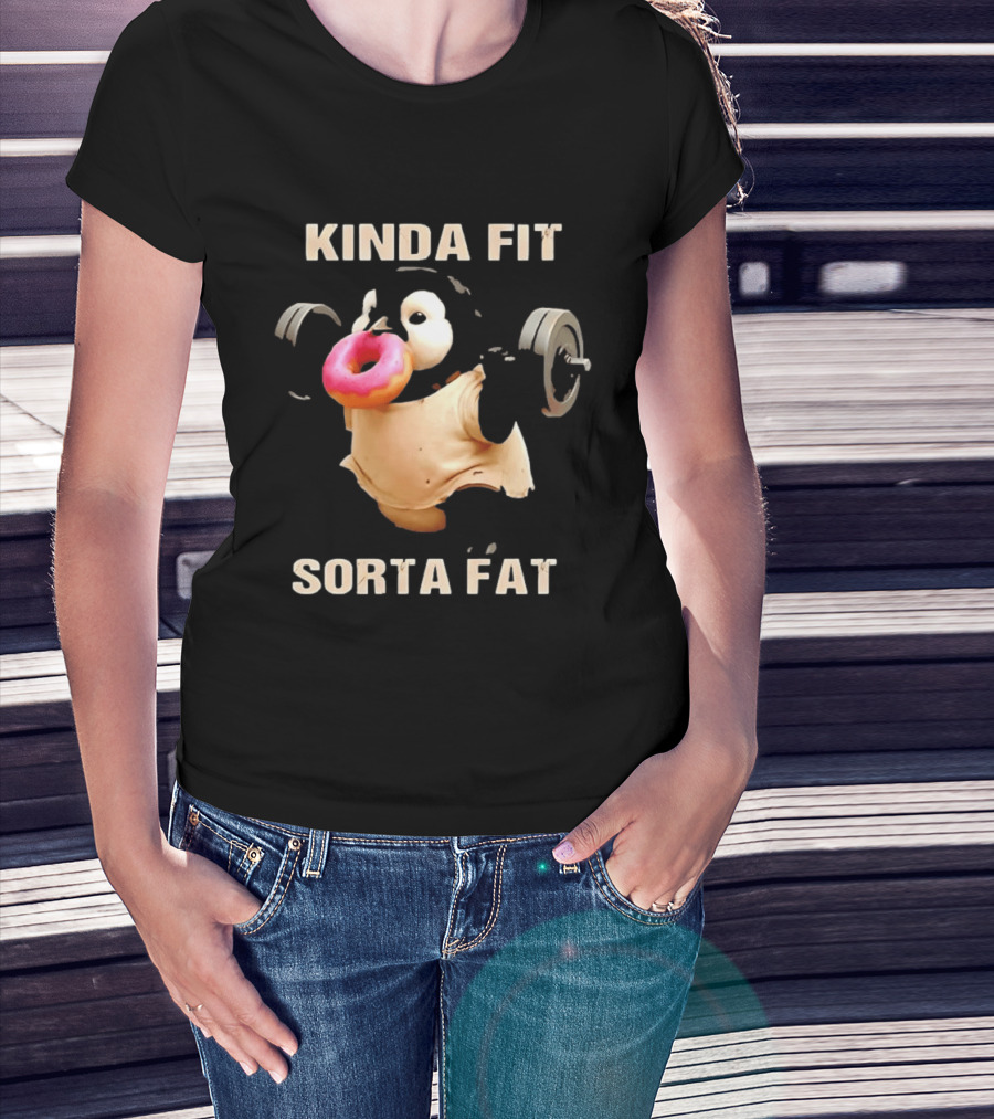 Kinda Fit Sorta Fat Penguin Deadlift Donut Fitness Humor T-Shirt