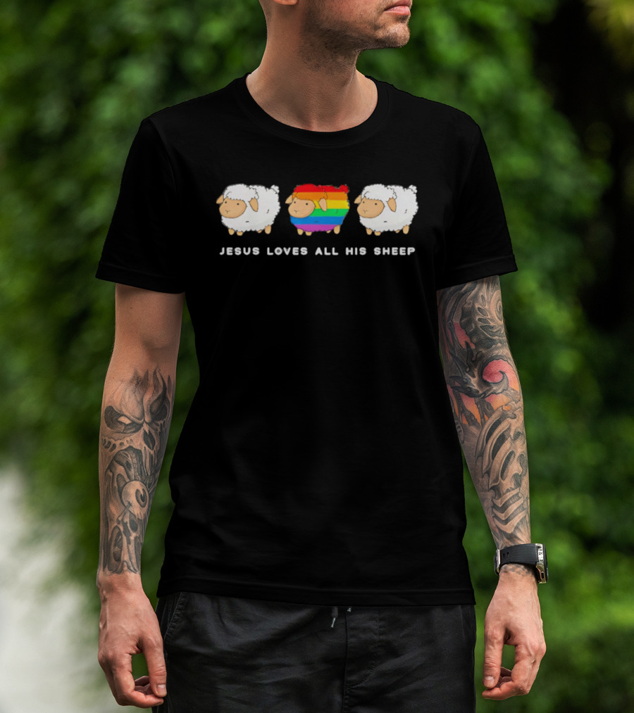 Jesus Loves All His Sheep Rainbow Pride Inclusion T-Shirt