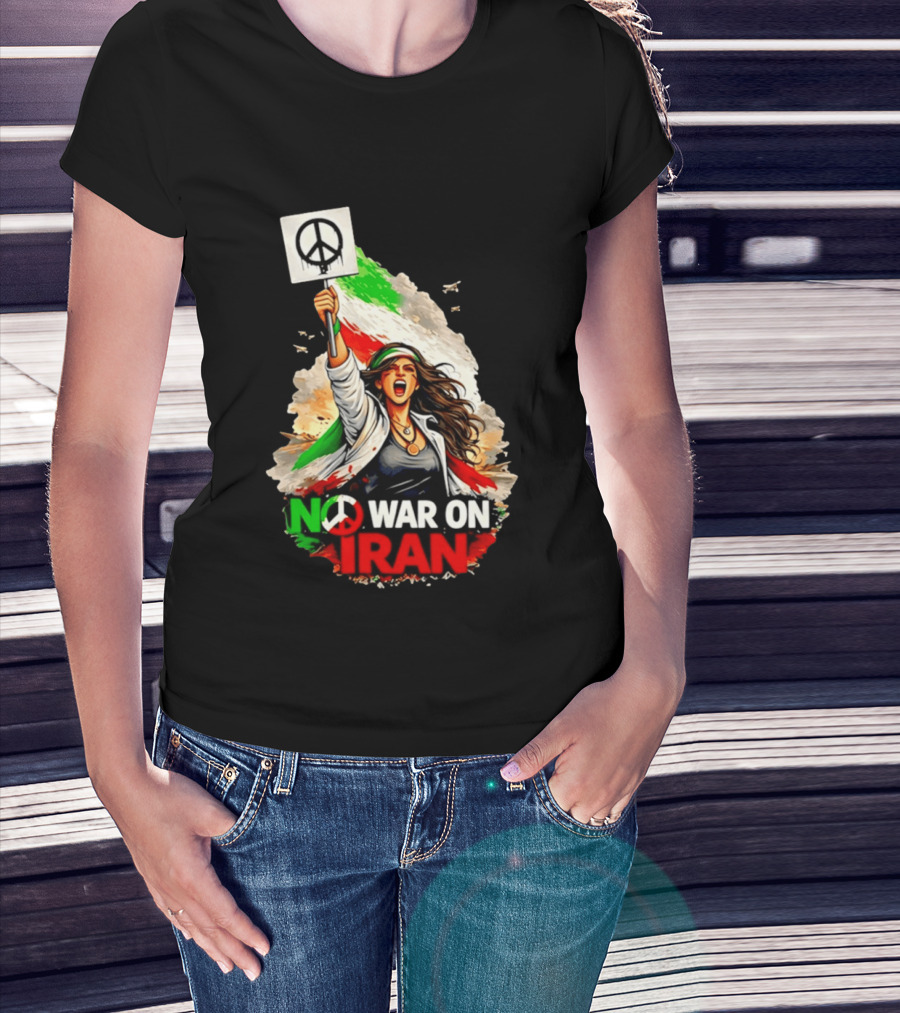 No War On Iran Protest Peace Sign Waving Woman T-Shirt