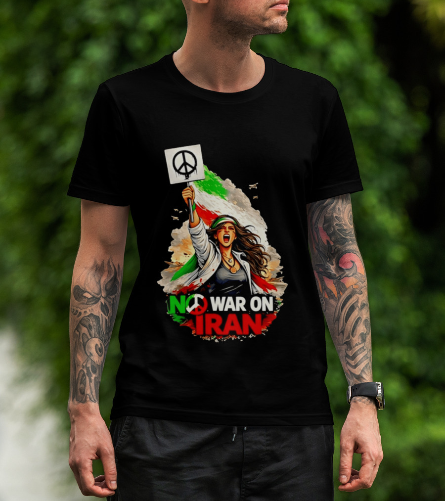 No War On Iran Protest Peace Sign Waving Woman T-Shirt