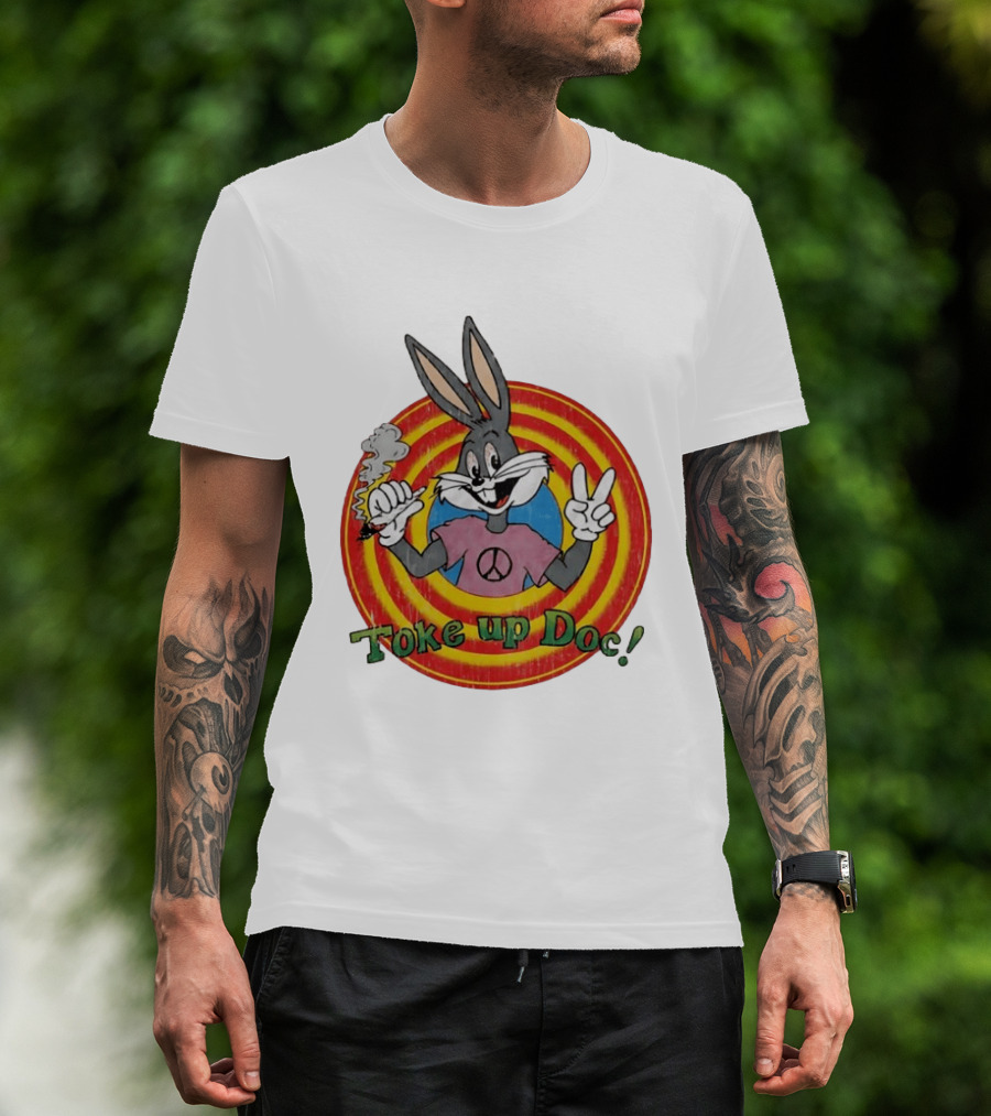 Bugs Bunny Looney Tunes Toke Up Doc Peace Sign Smoking Retro Groovy T-Shirt