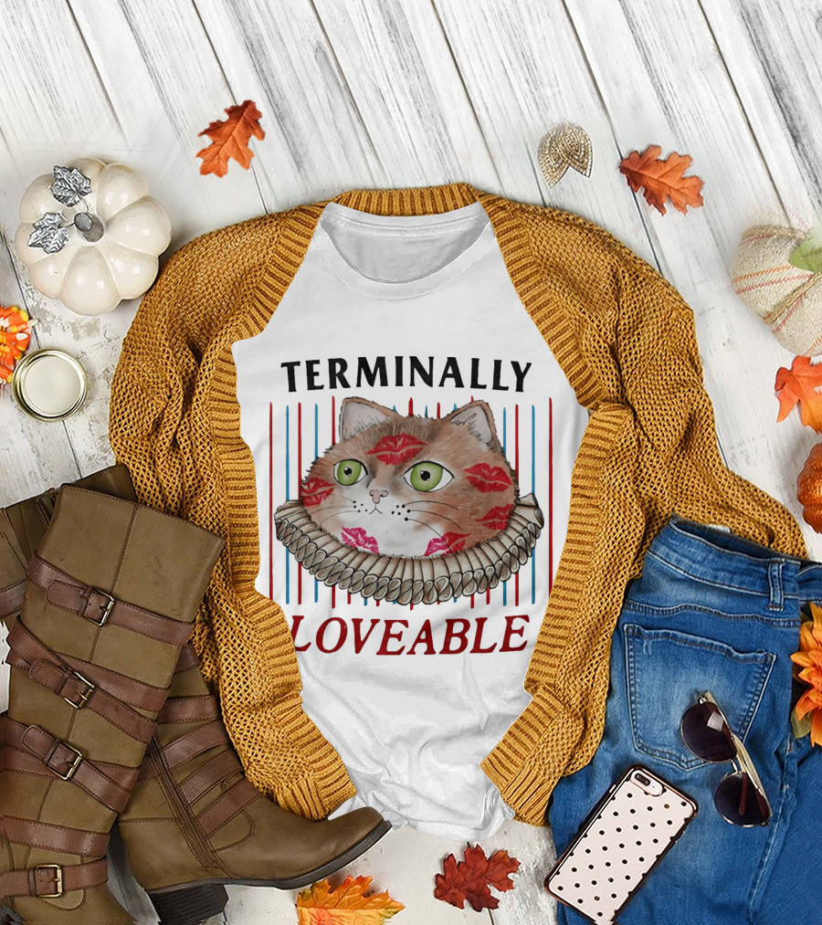 Terminally Loveable Cat with Lipstick Kisses and Collar T-Shirt