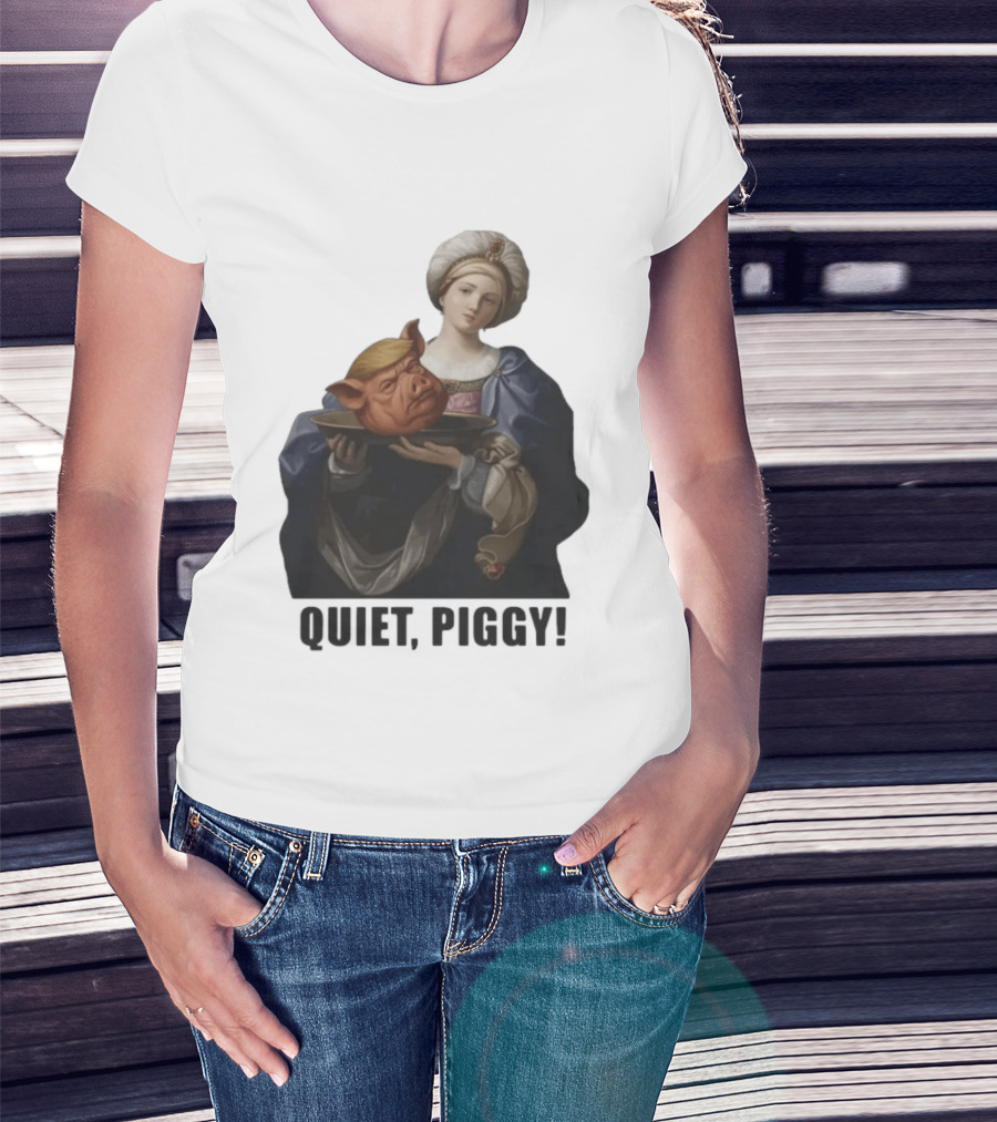 Original Saint Holding Pig Head Quiet Piggy Anti Trump T-Shirt