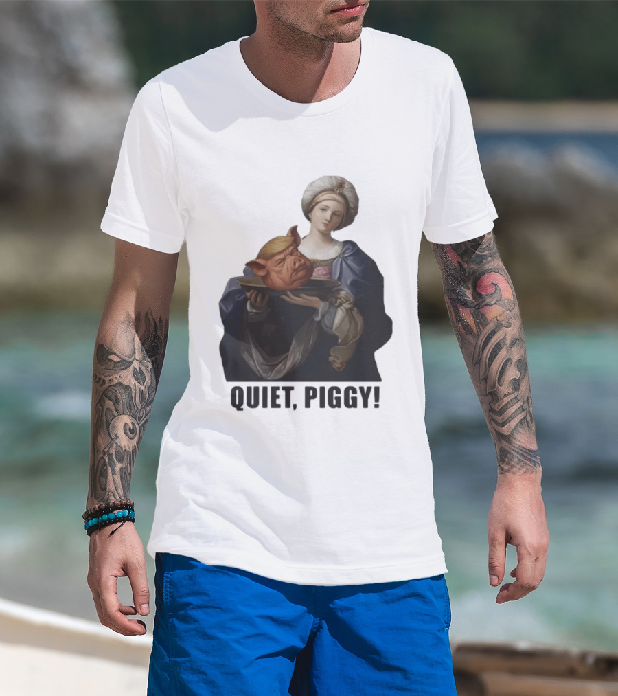 Original Saint Holding Pig Head Quiet Piggy Anti Trump T-Shirt