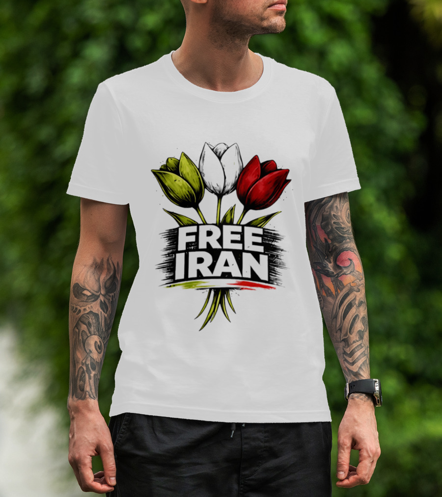 Free Iran Tulips Artwork Bold Protest T-Shirt