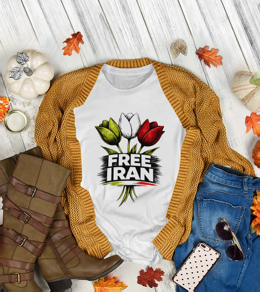 Free Iran Tulips Artwork Bold Protest T-Shirt