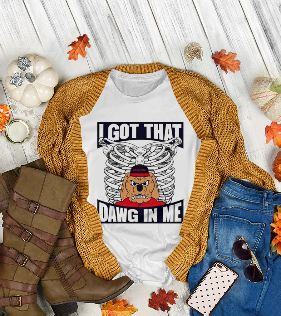 I Got That Dawg in Me Cartoon Southpaw Ribcage Motif T-Shirt