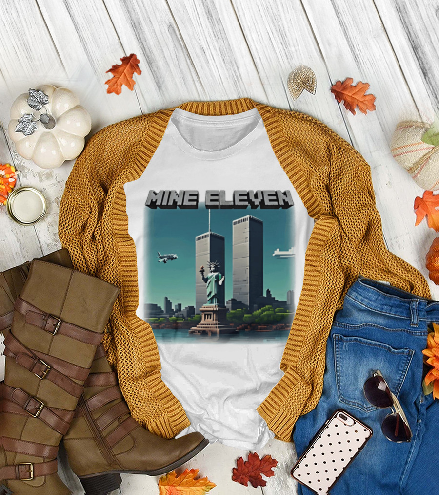 Mine Eleven Liberty Towers Tribute with Statue of Liberty and Plane T-Shirt