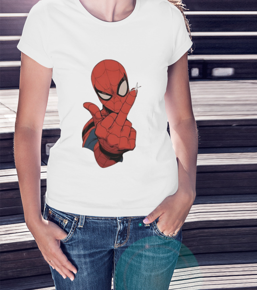 Spider Man Middle Finger Gesture Superhero Iconic Pose T-Shirt