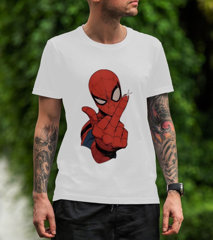 Spider Man Middle Finger Gesture Superhero Iconic Pose T-Shirt