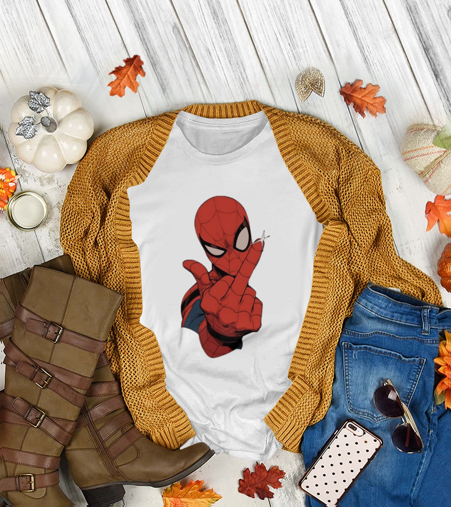 Spider Man Middle Finger Gesture Superhero Iconic Pose T-Shirt