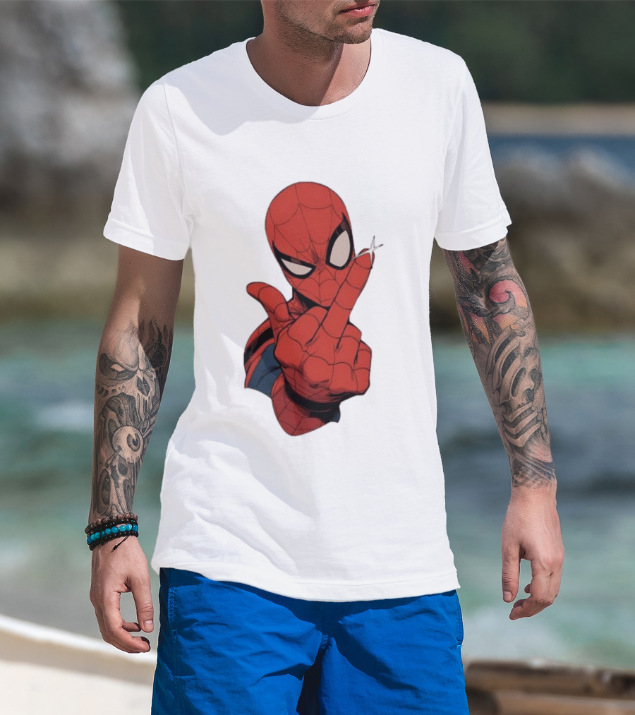 Spider Man Middle Finger Gesture Superhero Iconic Pose T-Shirt